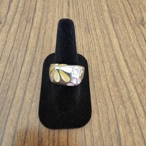 Vintage SETA Sterling Silver Multicolor Mother-of-Pearl Wrap Inlay Ring Sz 12